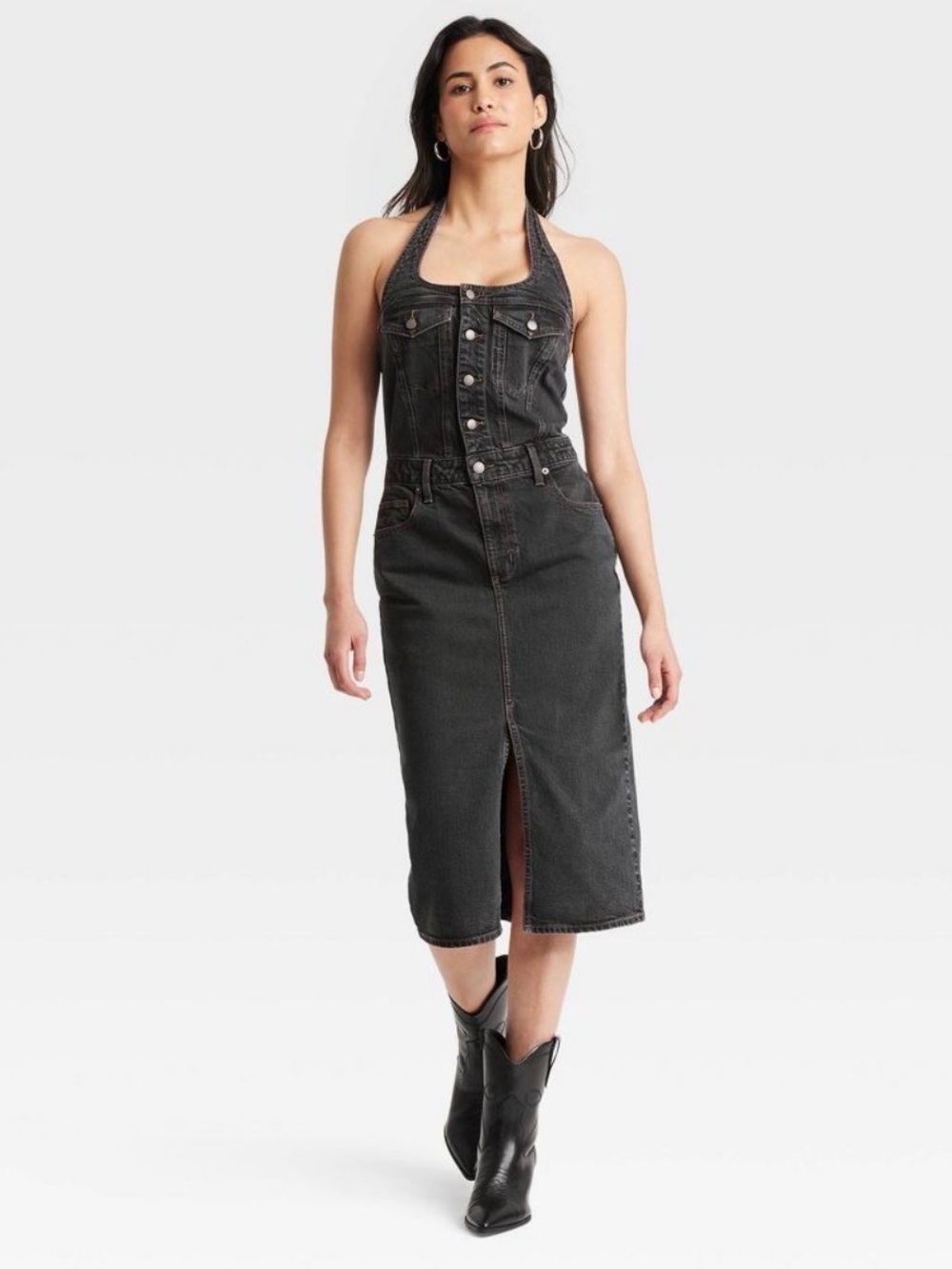 Universal Thread Denim Halter Dress 14 NWT New with Tags Black